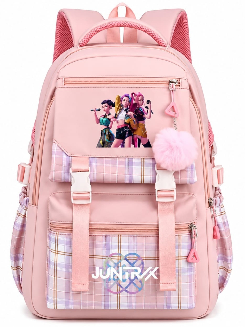 Pink Kids Backpack with Plush Pom Pom Charm